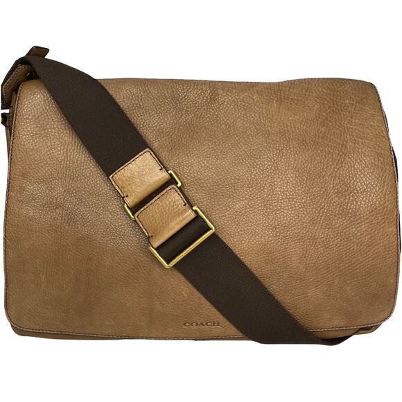 Coach G1373-71070 Legacy Pebbled Leather Messenger Bag Tan Crossbody - Picture 1 of 13